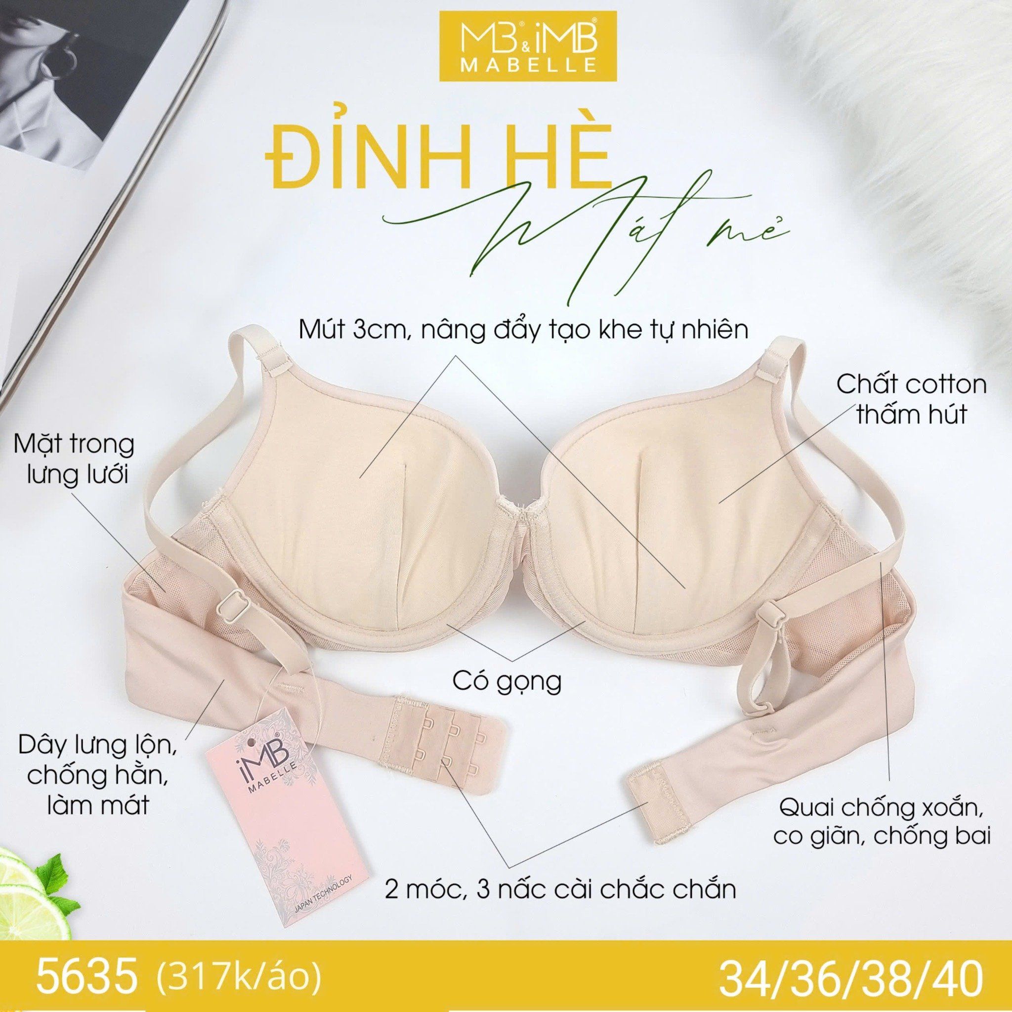 Áo ngực có gọng nâng đẩy 5635 2 móc