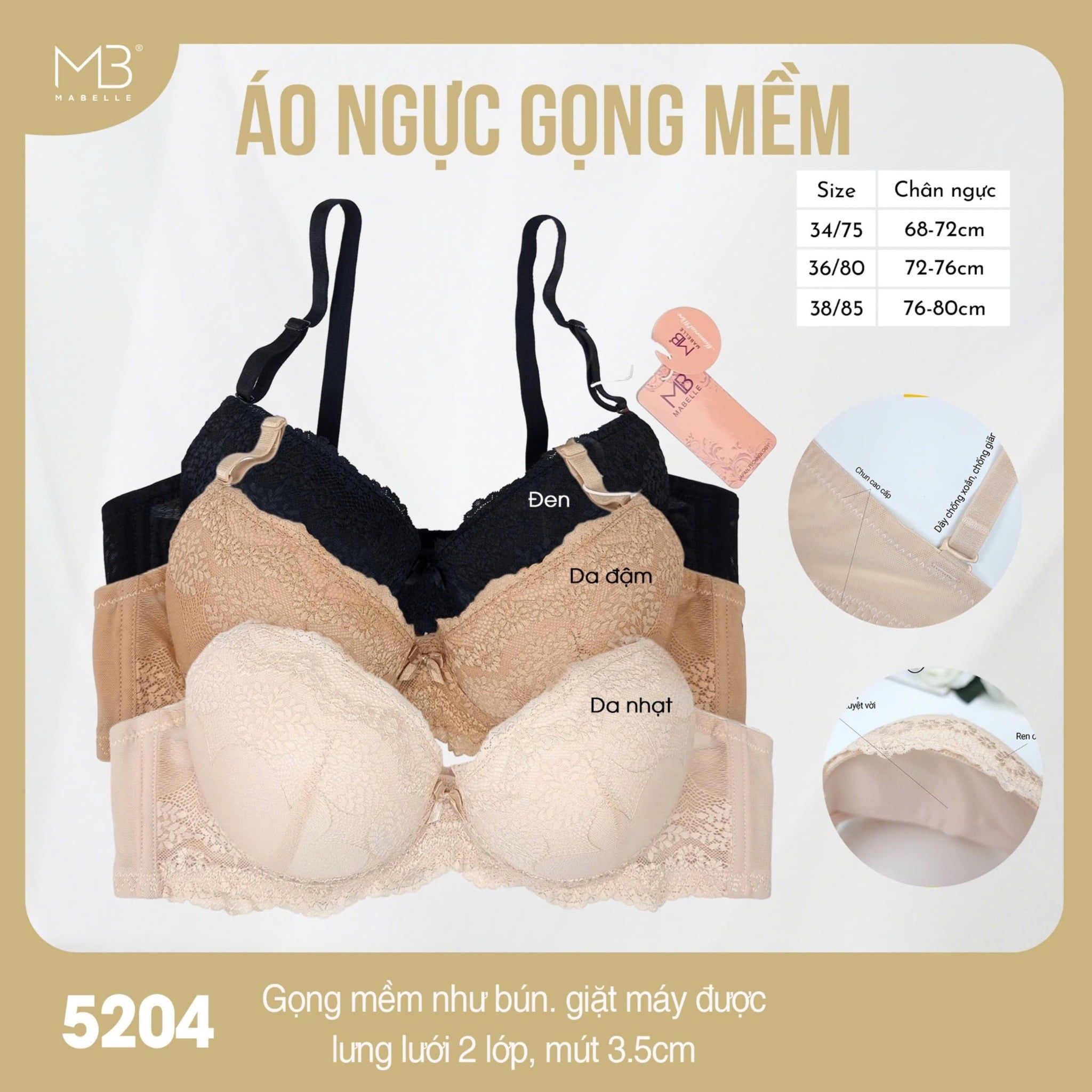 Áo ngực gọng mềm nâng đẩy 5204 2 móc