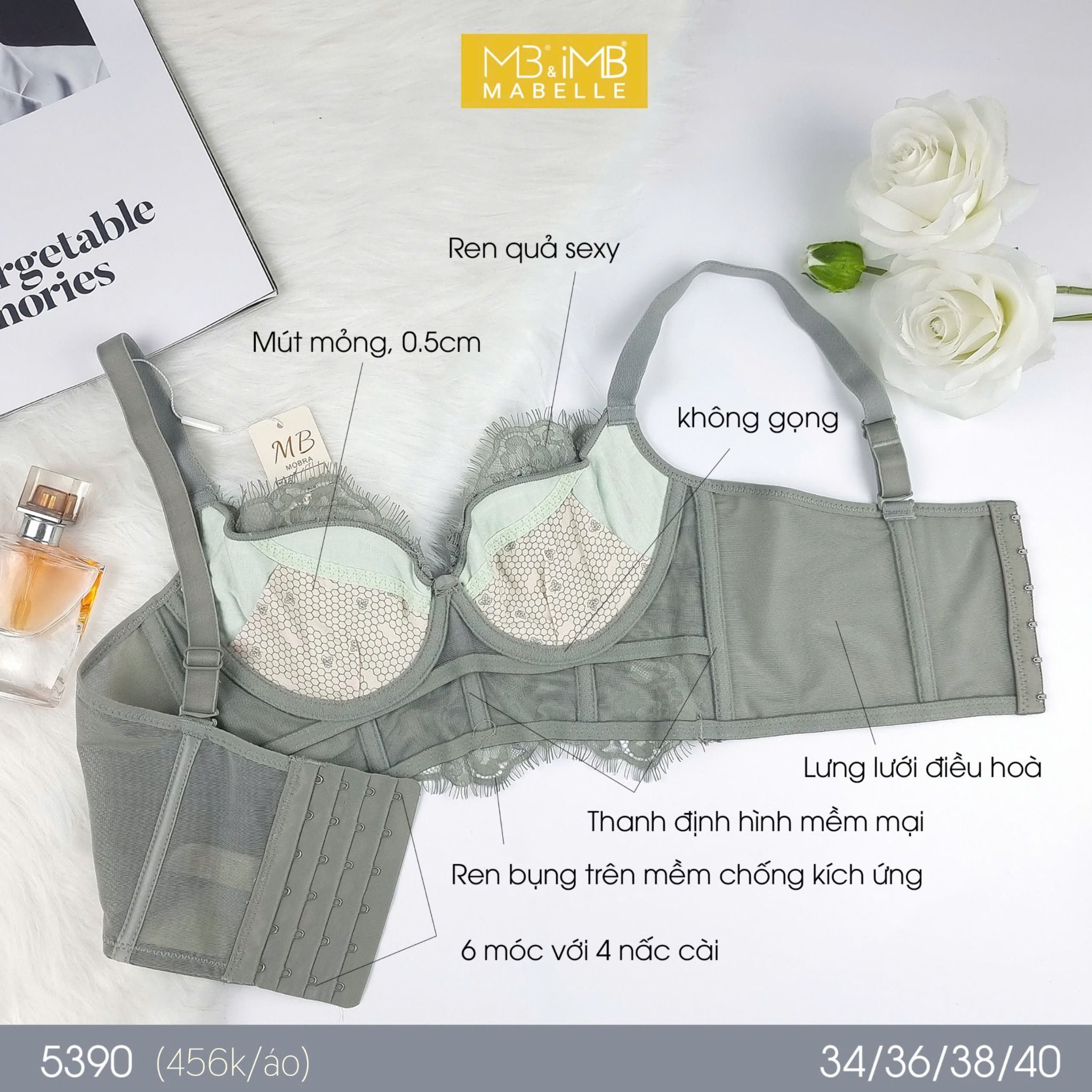 Áo ngực không gọng mút mỏng bralette 5390 6 móc