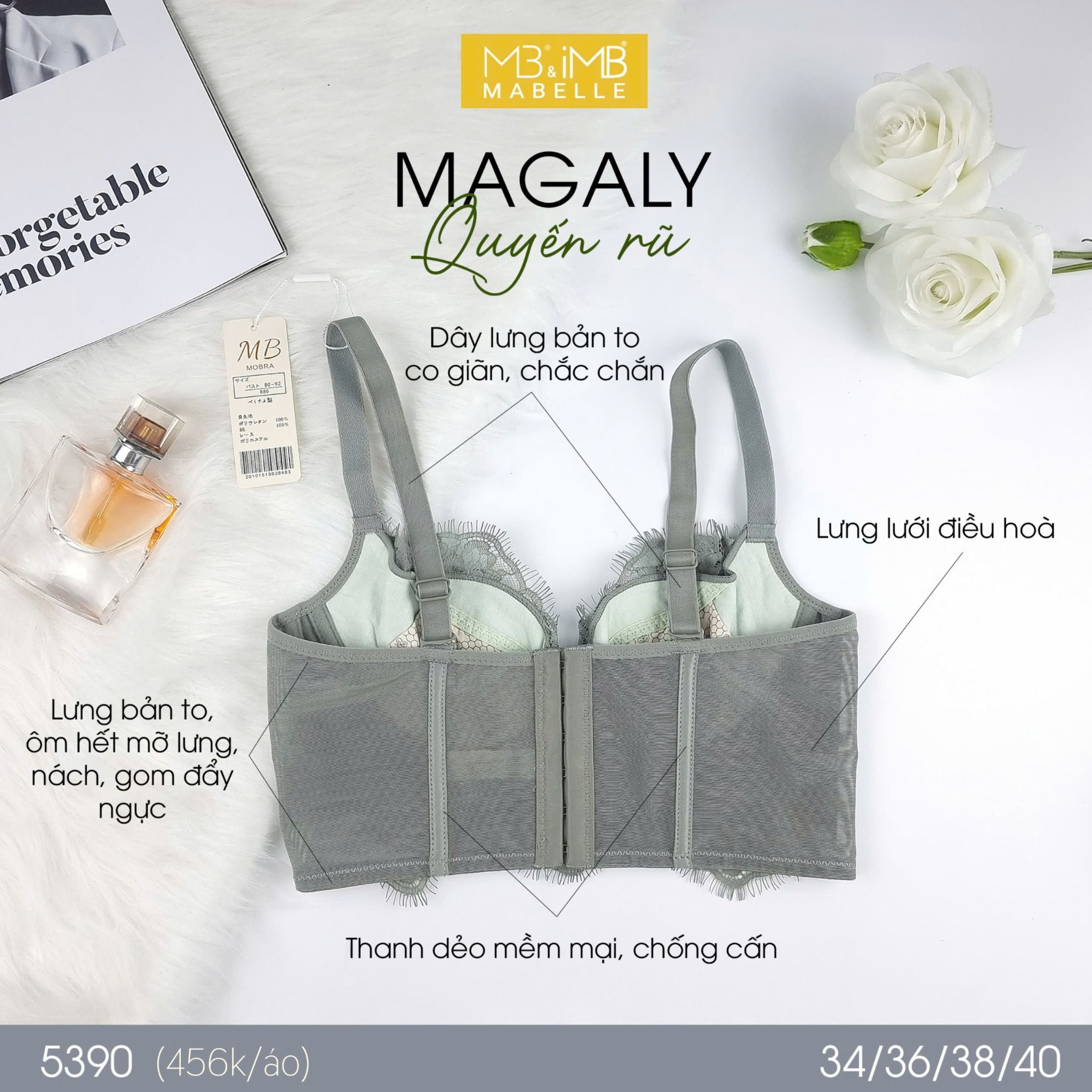 Áo ngực không gọng mút mỏng bralette 5390 6 móc