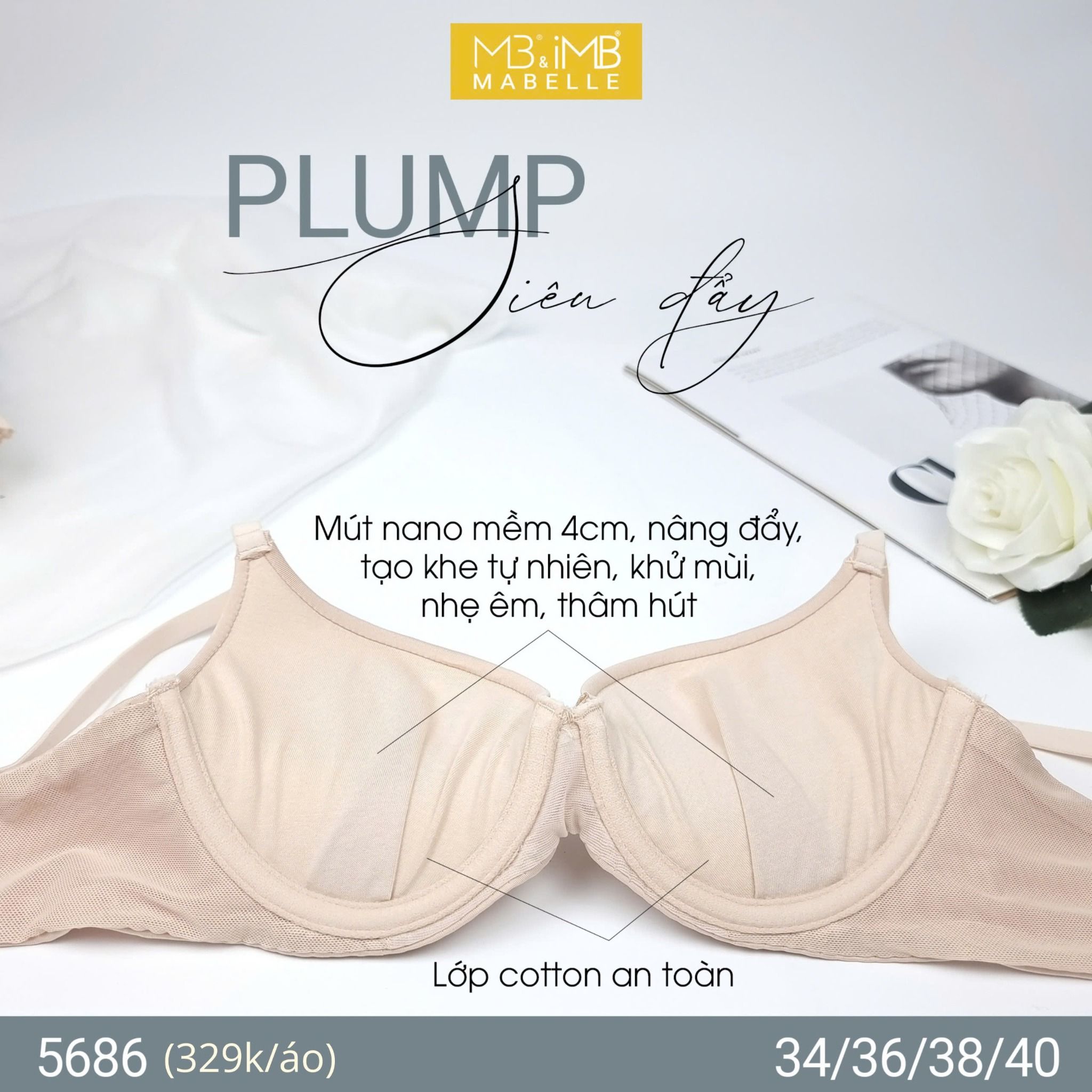 Áo ngực có gọng nâng đẩy mút nano MB 5686 bản lưng 2 móc