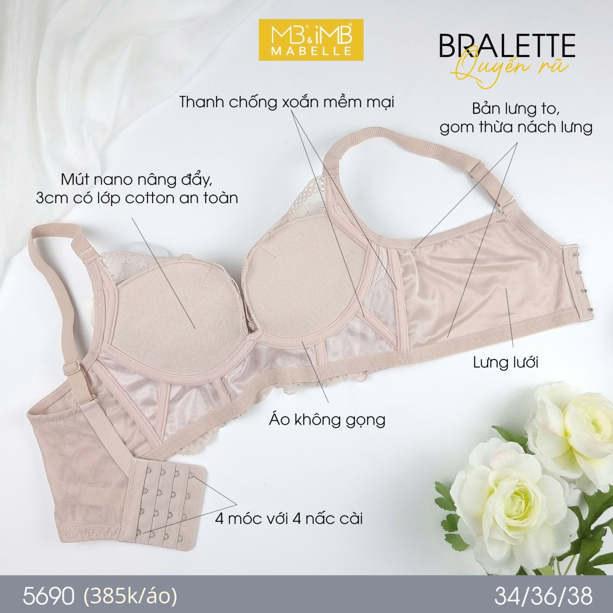 Áo ngực không gọng nâng đẩy 5690 4 móc