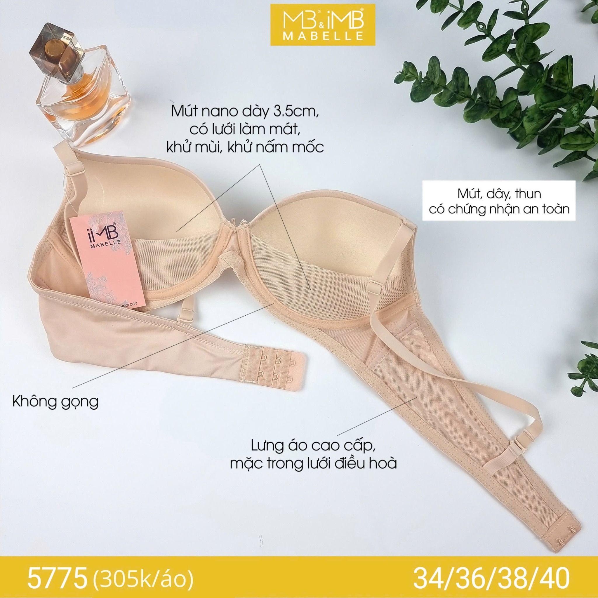 Áo ngực không gọng tạo khe, mút dày MB 5775 êm nhẹ, thoải mái