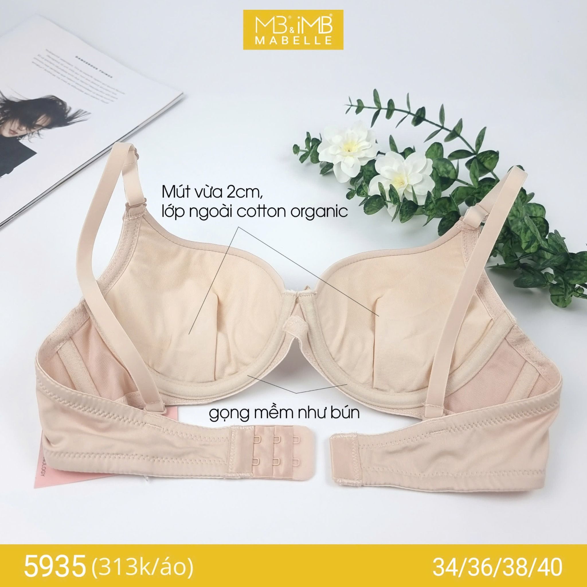 Áo ngực gọng mềm mút vừa MB 5935 lưng 2 lớp điều hòa bản vừa