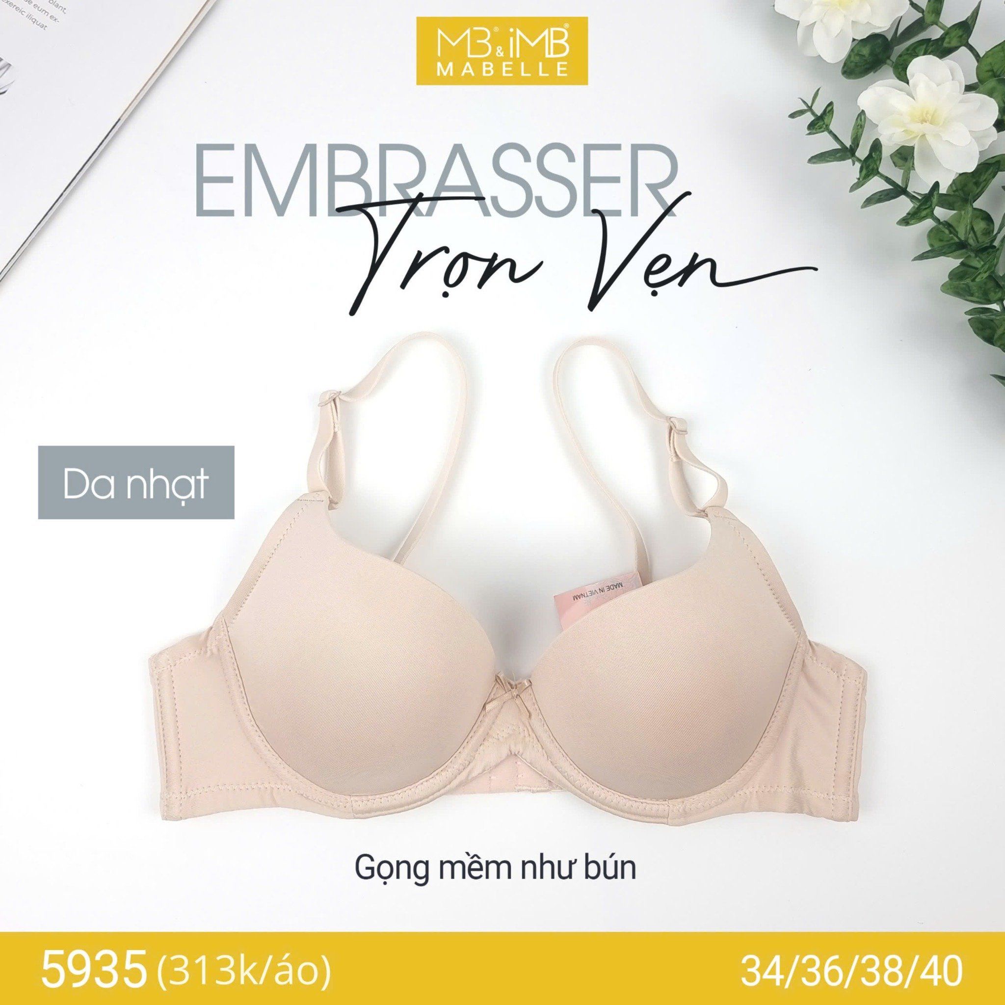 Áo ngực gọng mềm mút vừa MB 5935 lưng 2 lớp điều hòa bản vừa