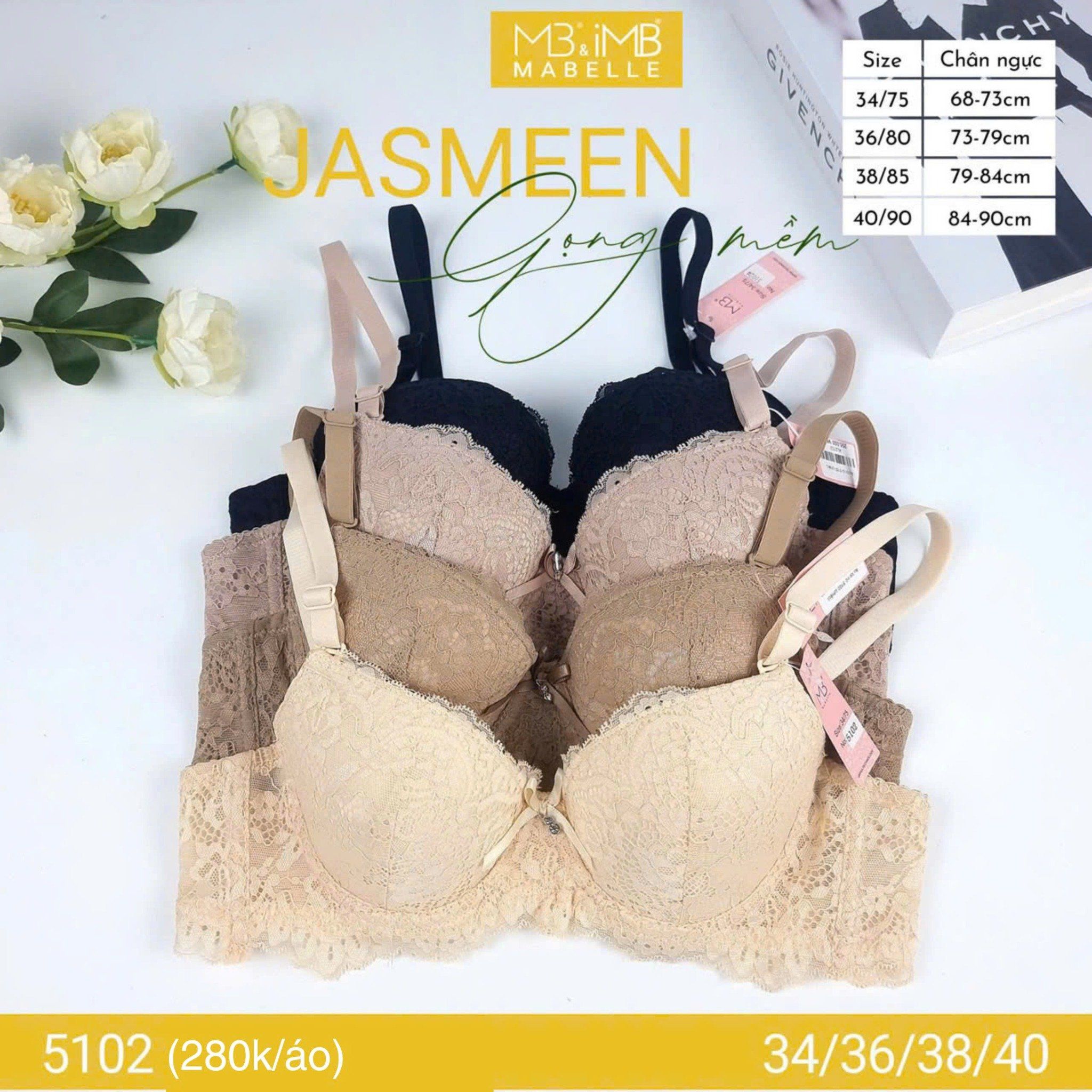 Áo ngực có gọng mềm mút vừa 5102 ren quả