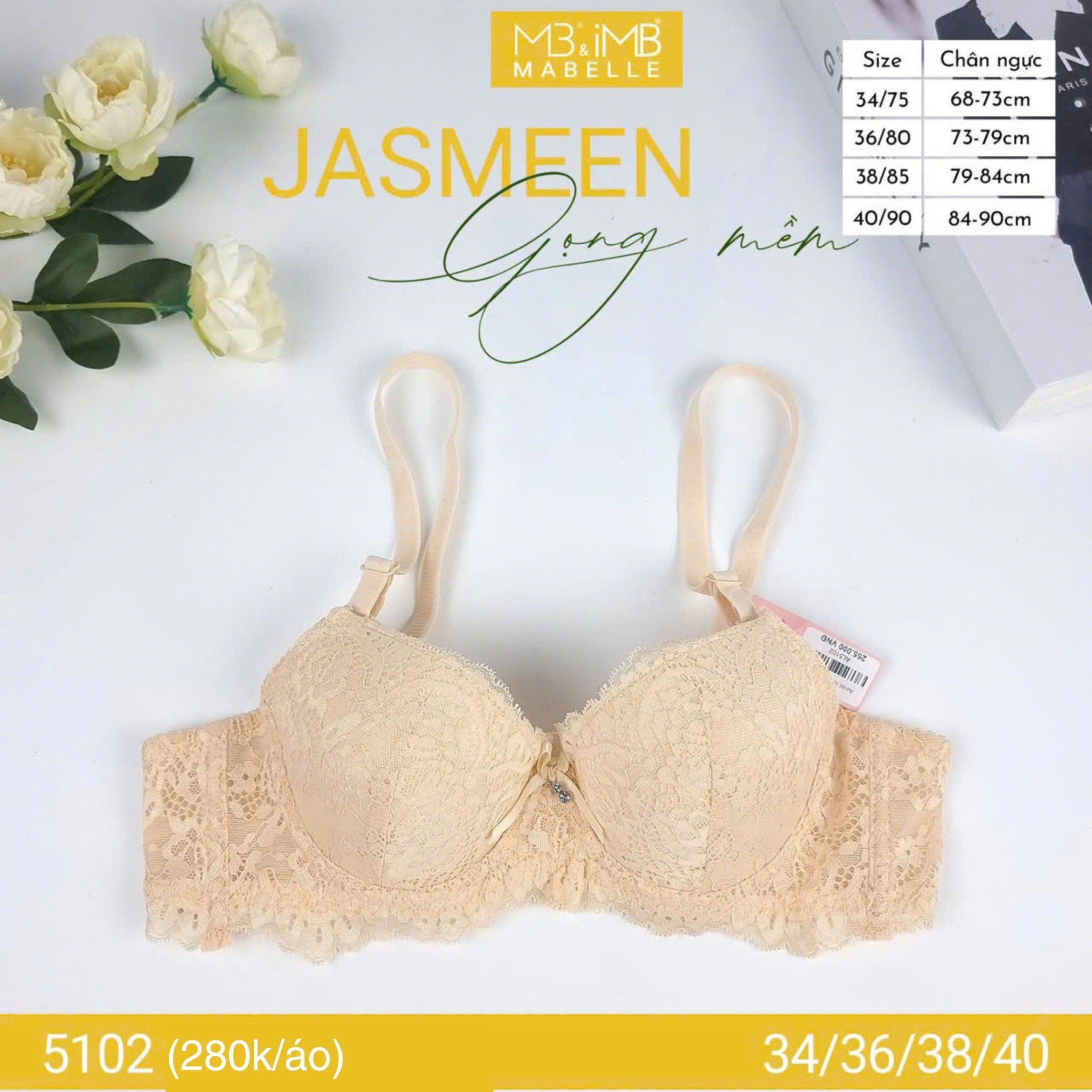 Áo ngực có gọng mềm mút vừa 5102 ren quả