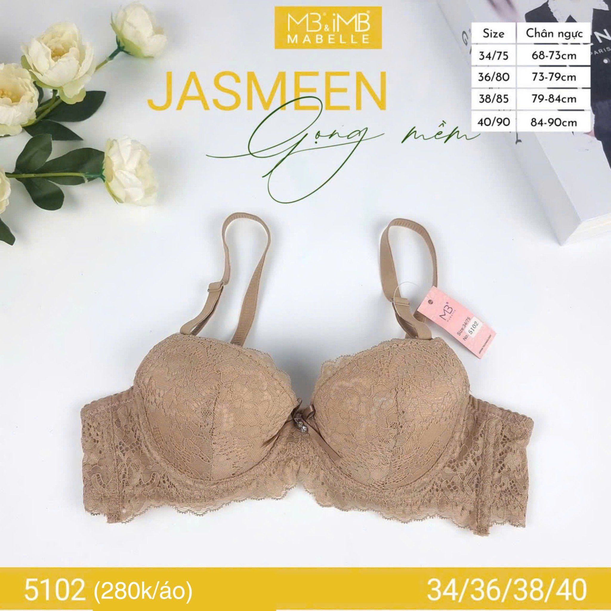 Áo ngực có gọng mềm mút vừa 5102 ren quả