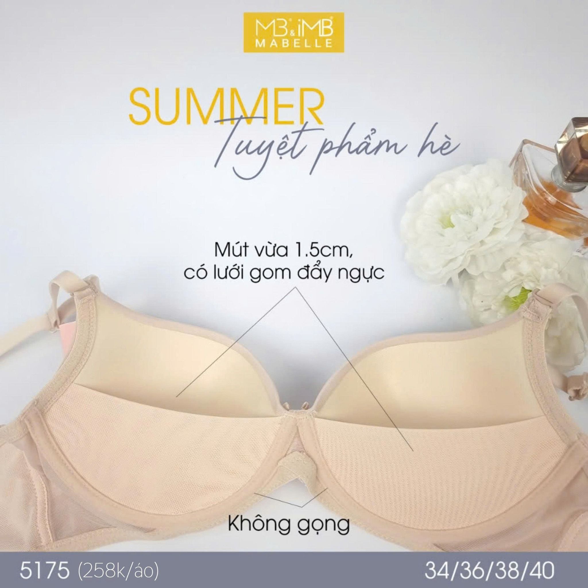 Áo ngực không gọng mút mỏng 5175 3 móc