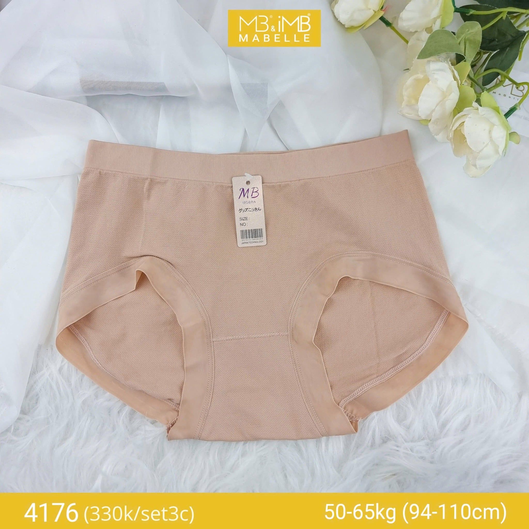 Quần lót tàng hình cạp cao dệt 3D công nghệ Nhật MB 4176, cotton pha sợi tổng hợp thông hơi không đường may
