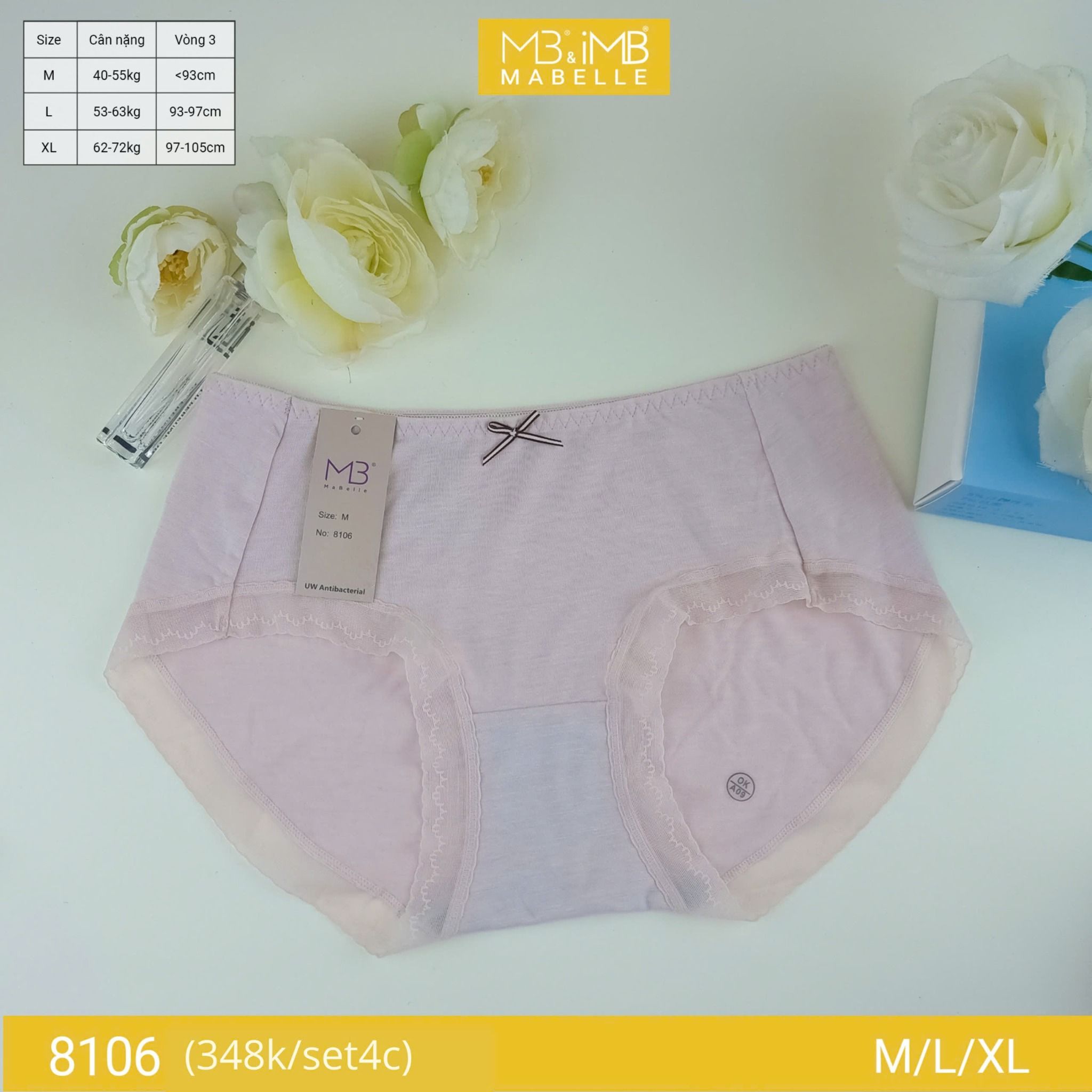 Quần lót nữ kháng khuẩn MB 8106 cotton sồi organic tự nhiên, cạp vừa