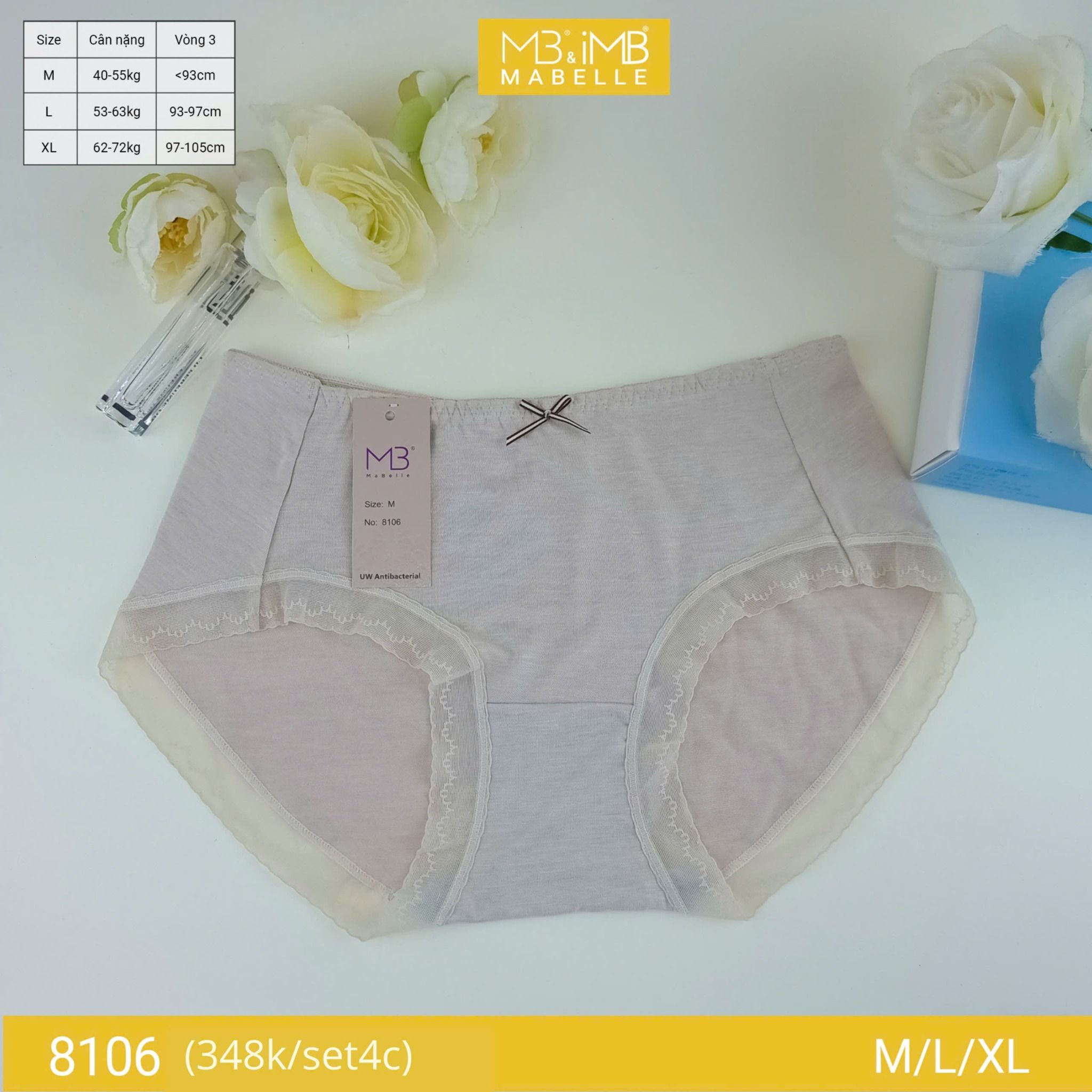 Quần lót nữ kháng khuẩn MB 8106 cotton sồi organic tự nhiên, cạp vừa