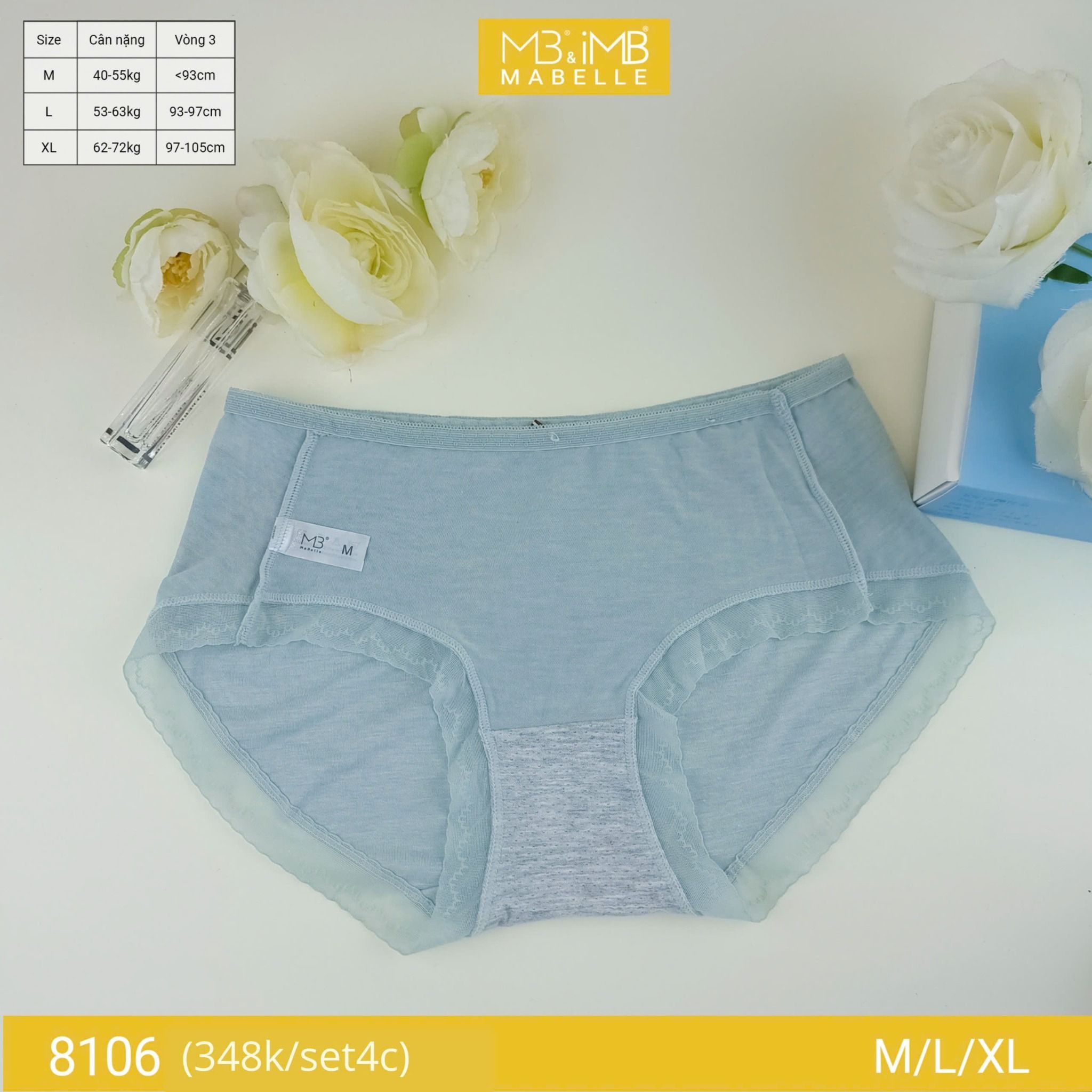 Quần lót nữ kháng khuẩn MB 8106 cotton sồi organic tự nhiên, cạp vừa