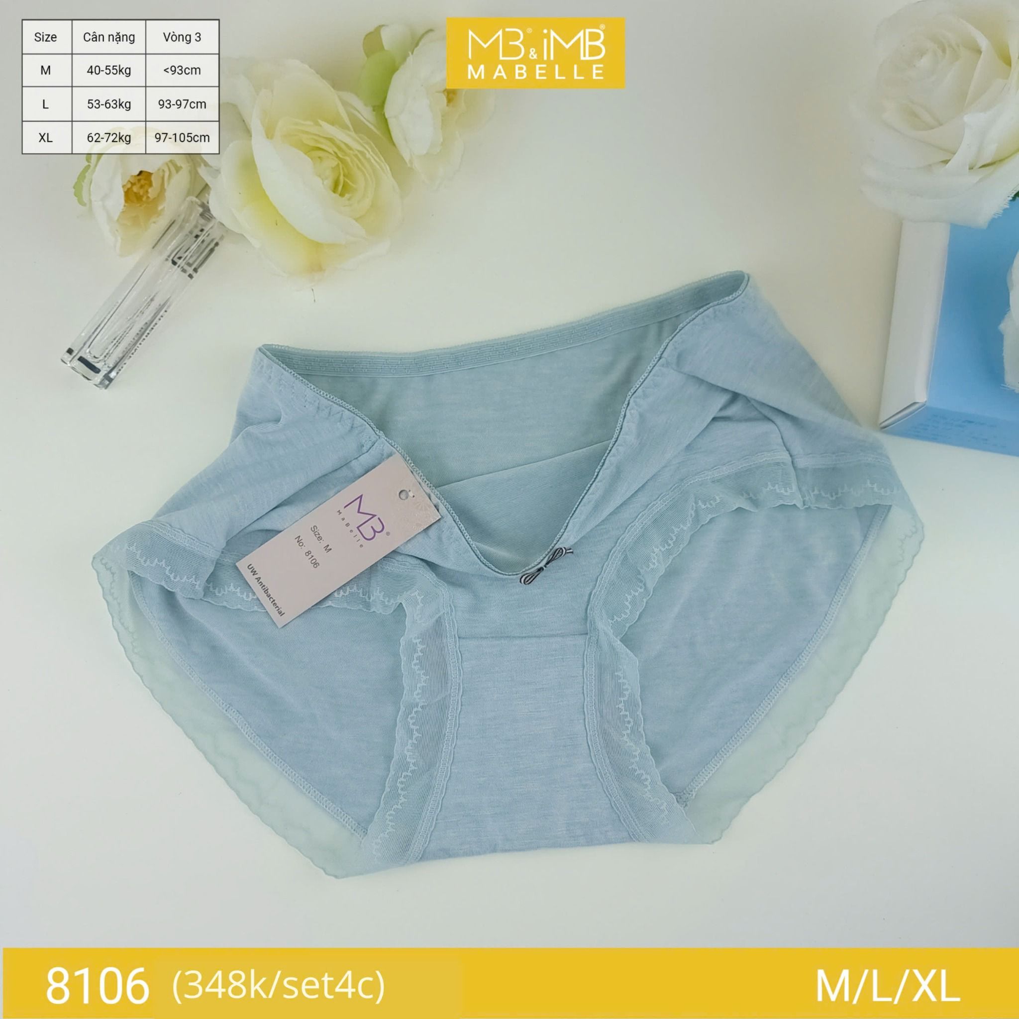 Quần lót nữ kháng khuẩn MB 8106 cotton sồi organic tự nhiên, cạp vừa