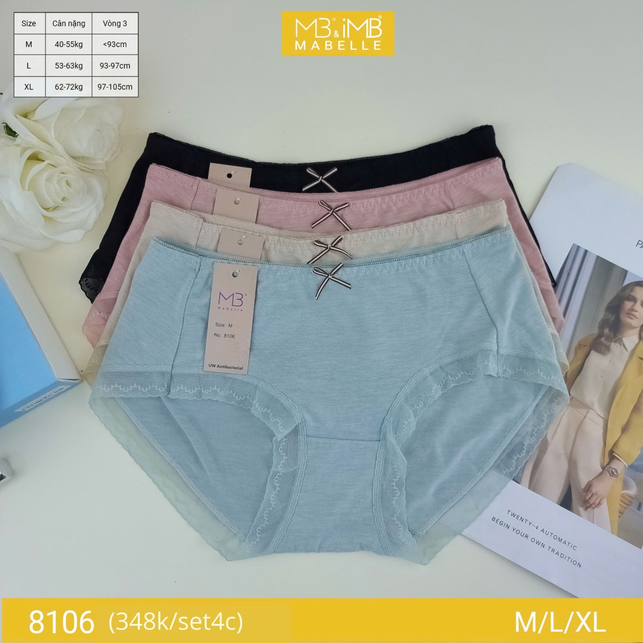 Quần lót nữ kháng khuẩn MB 8106 cotton sồi organic tự nhiên, cạp vừa