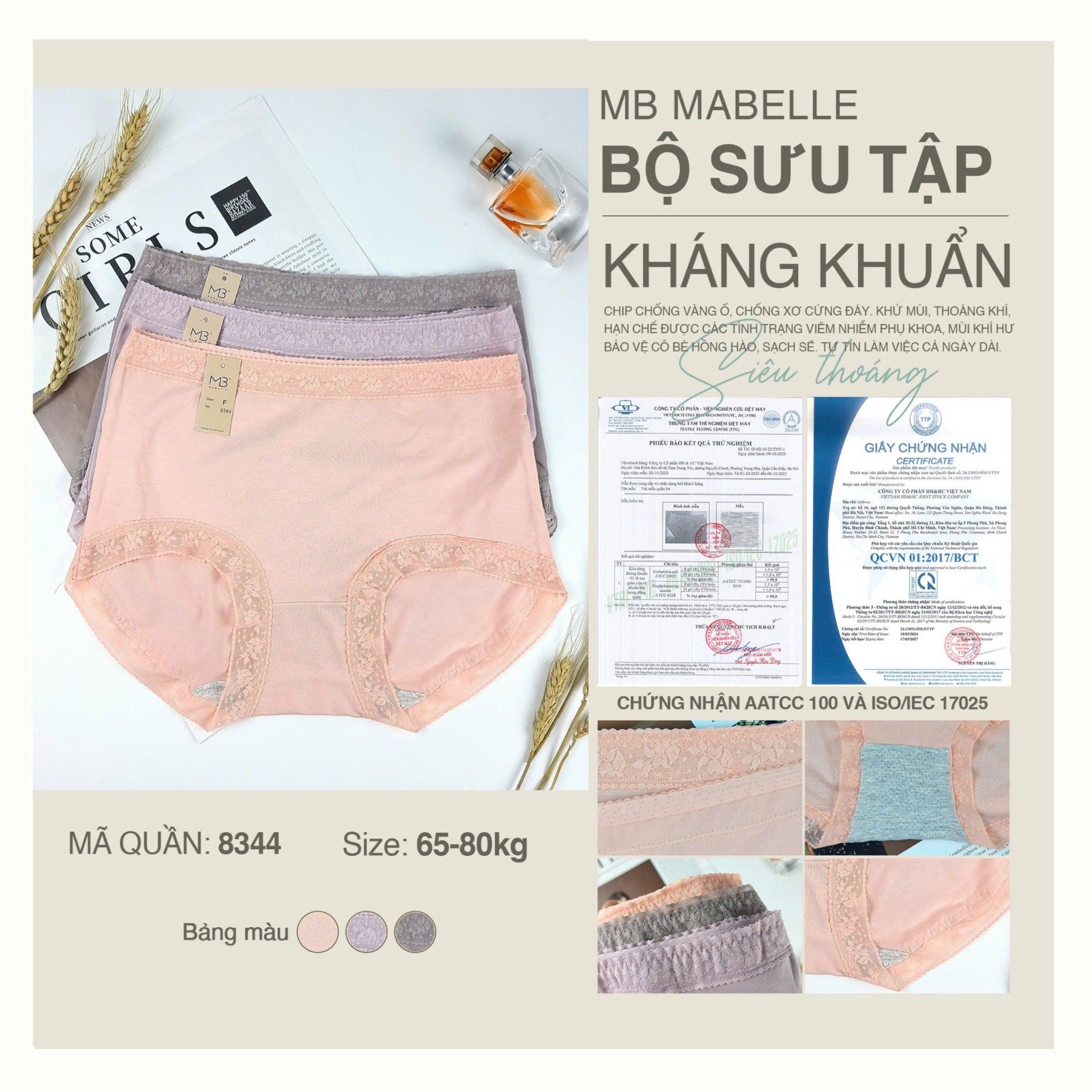 Quần lót kháng khuẩn MB 8344 cạp cao bigsize