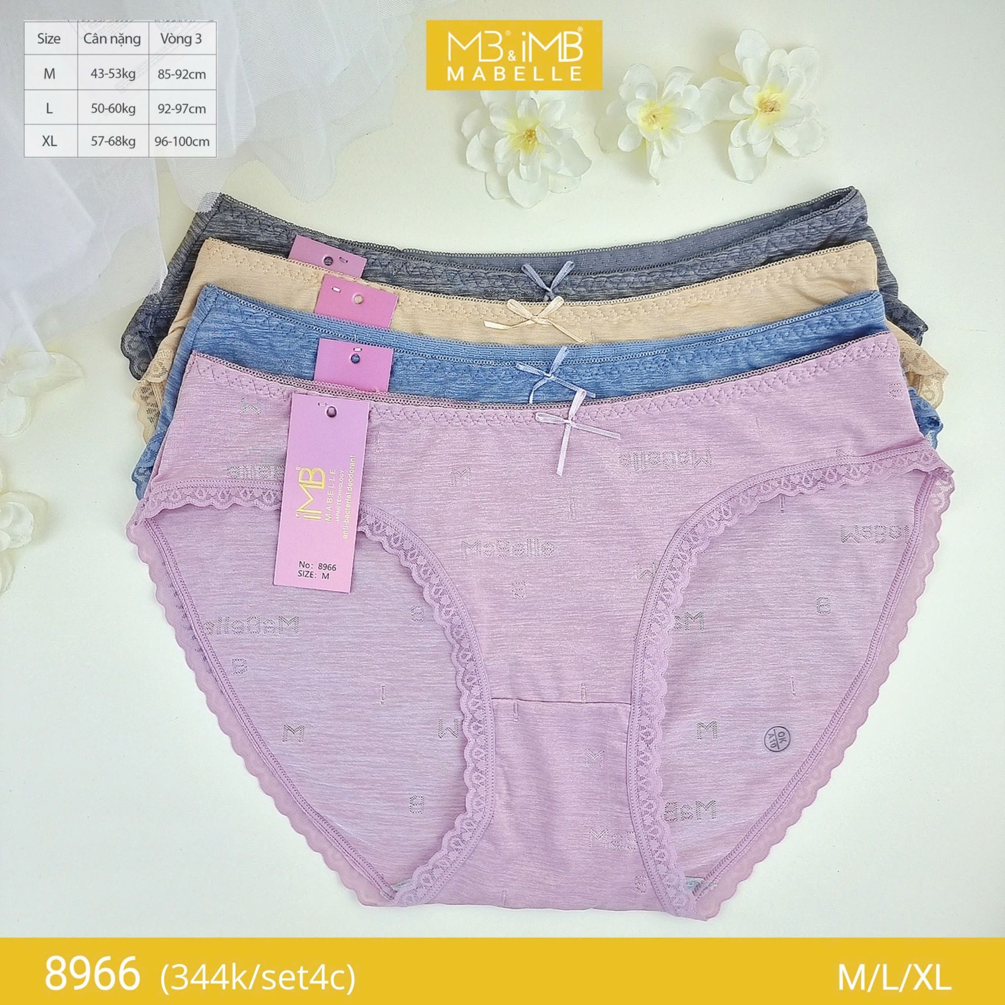 Quần lót nữ kháng khuẩn MB 8966 cạp thấp dáng bikini sexy sợi làm mát set 4 chiếc