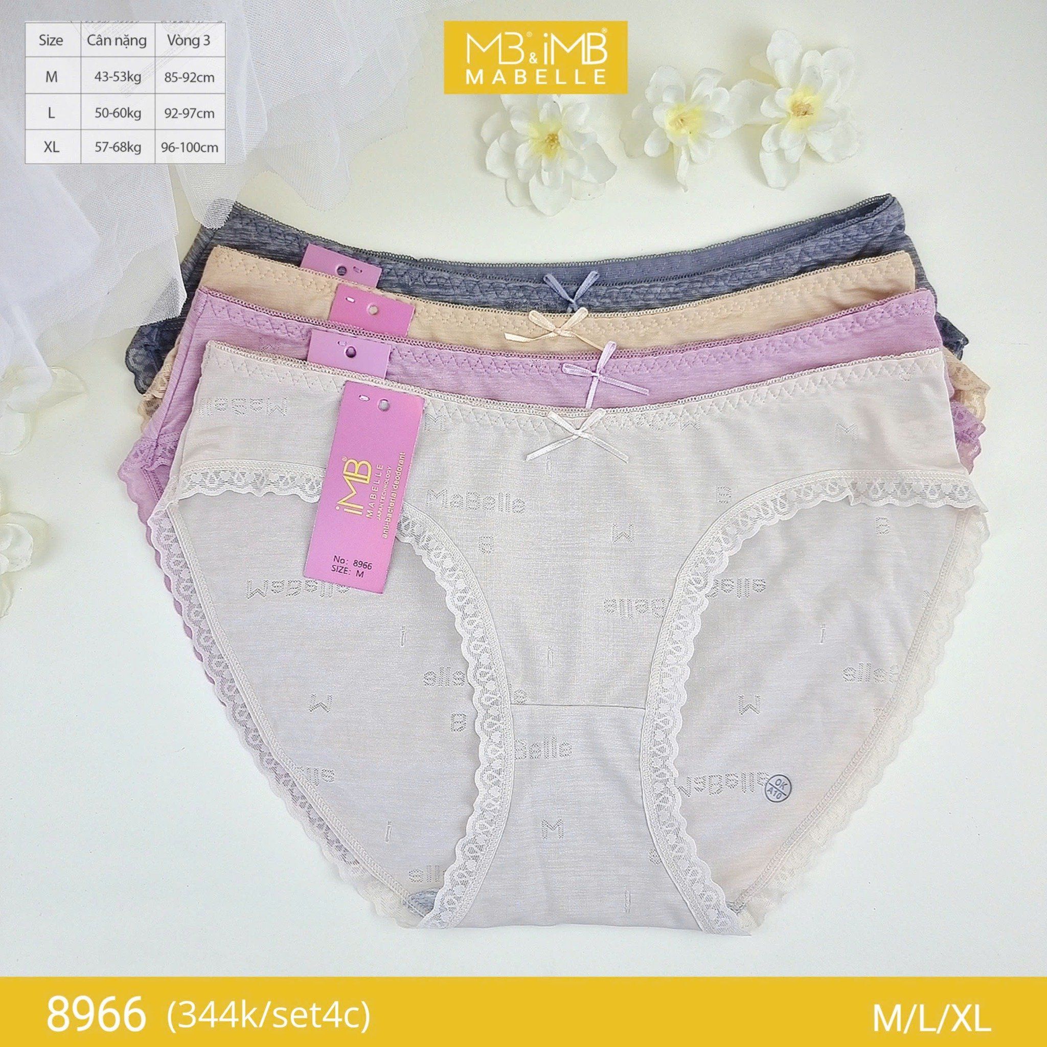 Quần lót nữ kháng khuẩn MB 8966 cạp thấp dáng bikini sexy sợi làm mát set 4 chiếc