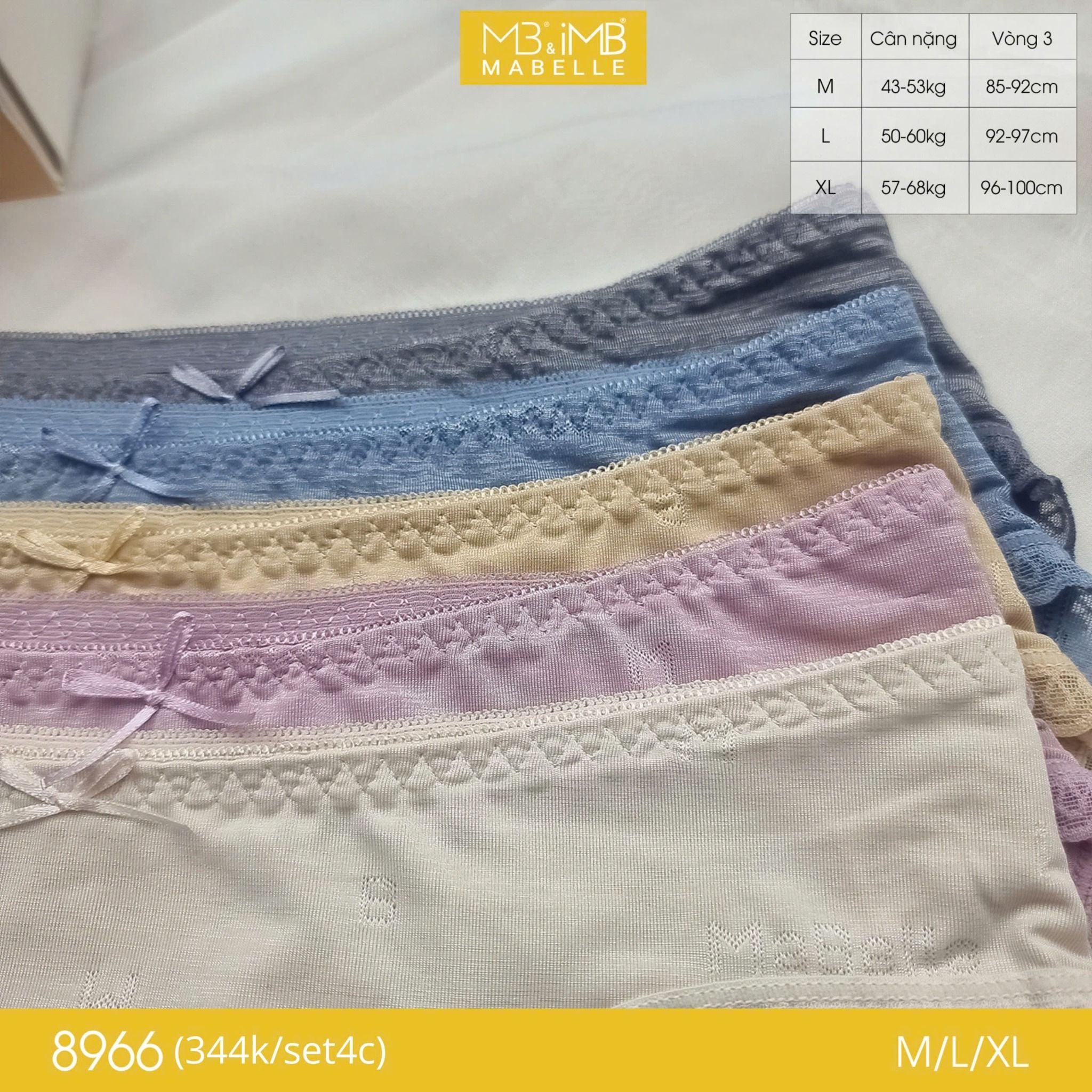 Quần lót nữ kháng khuẩn MB 8966 cạp thấp dáng bikini sexy sợi làm mát set 4 chiếc