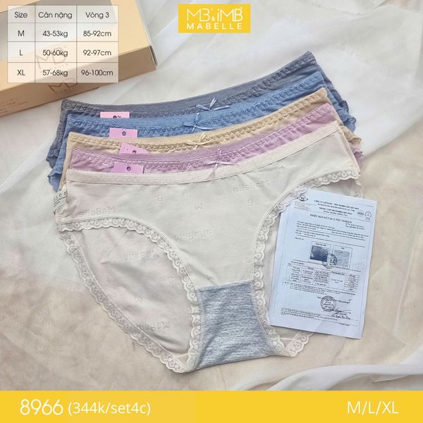 Quần lót nữ kháng khuẩn MB 8966 cạp thấp dáng bikini sexy sợi làm mát set 4 chiếc