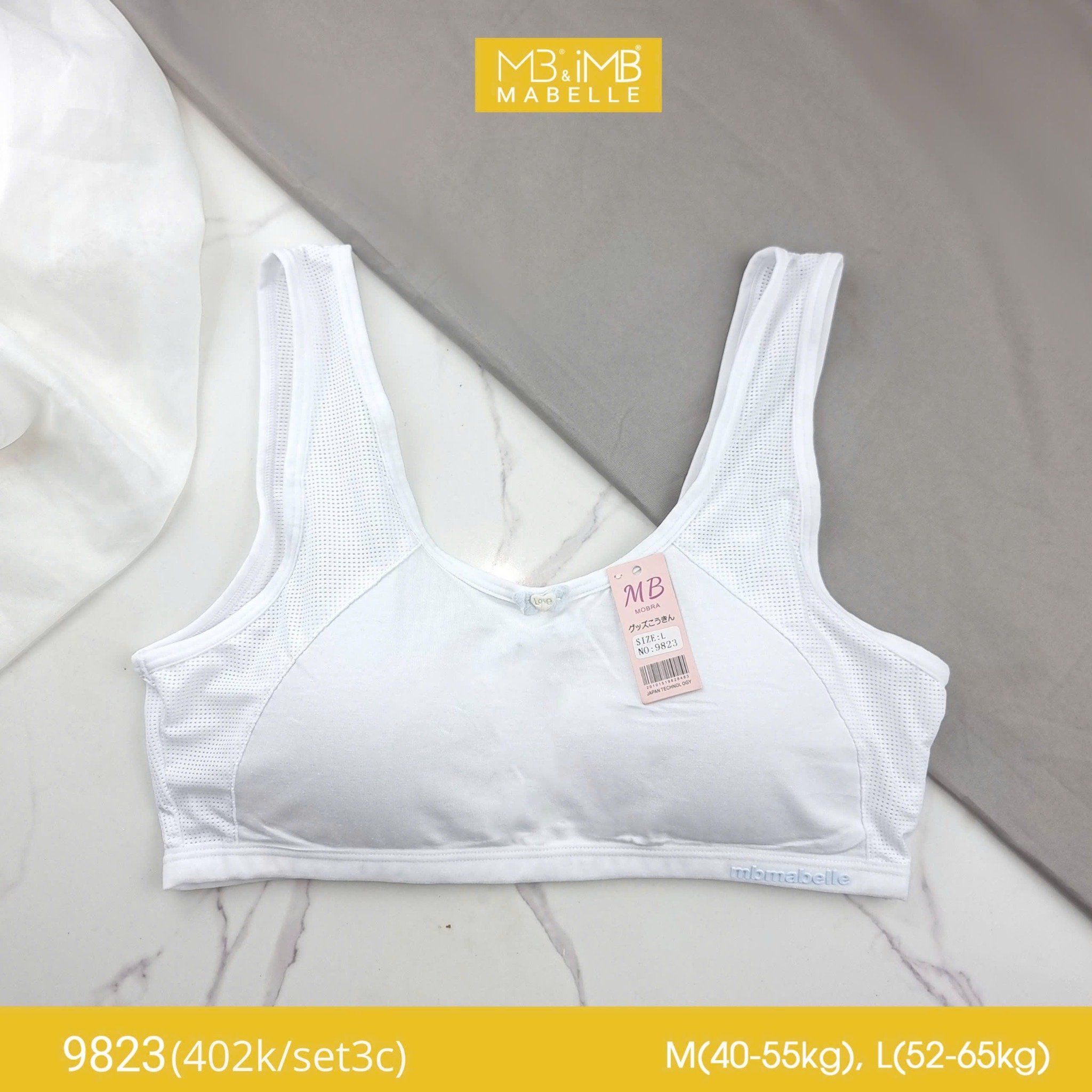 Áo lá học sinh MB 9823 lưng lưới, có mút liền mỏng