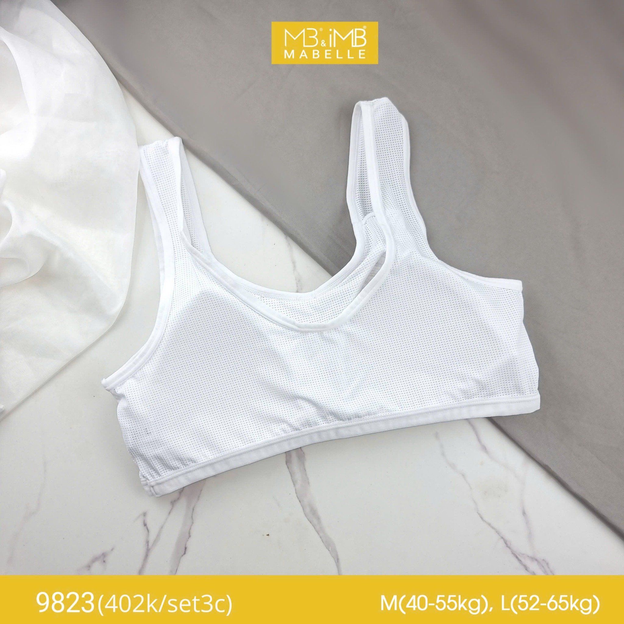 Áo lá học sinh MB 9823 lưng lưới, có mút liền mỏng