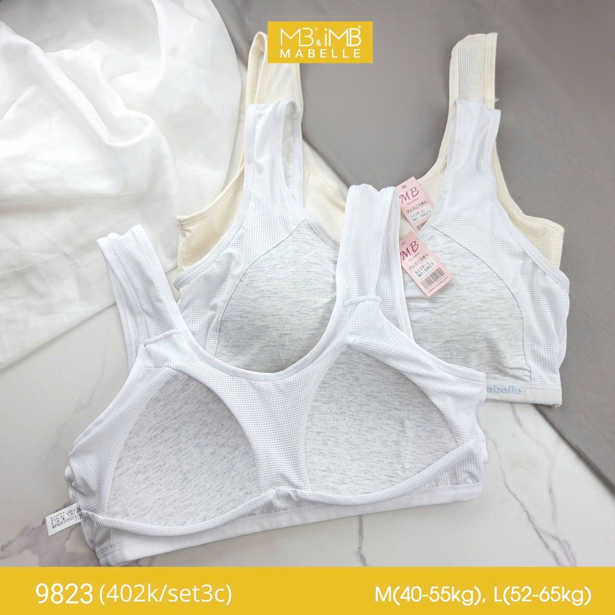 Áo lá học sinh MB 9823 lưng lưới, có mút liền mỏng