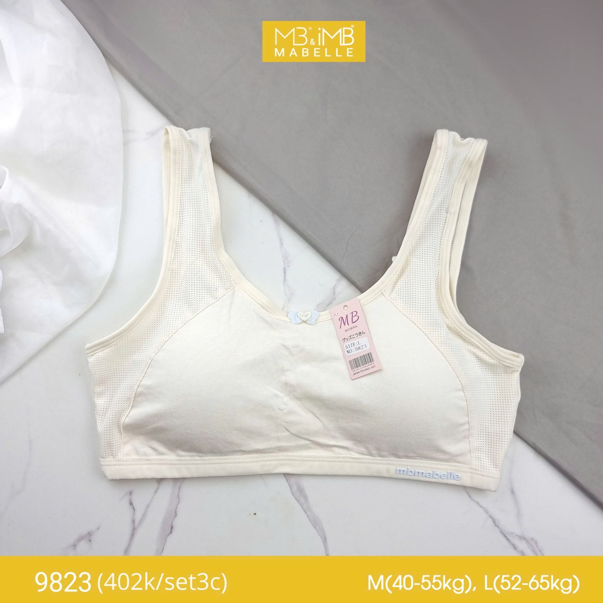 Áo lá học sinh MB 9823 lưng lưới, có mút liền mỏng