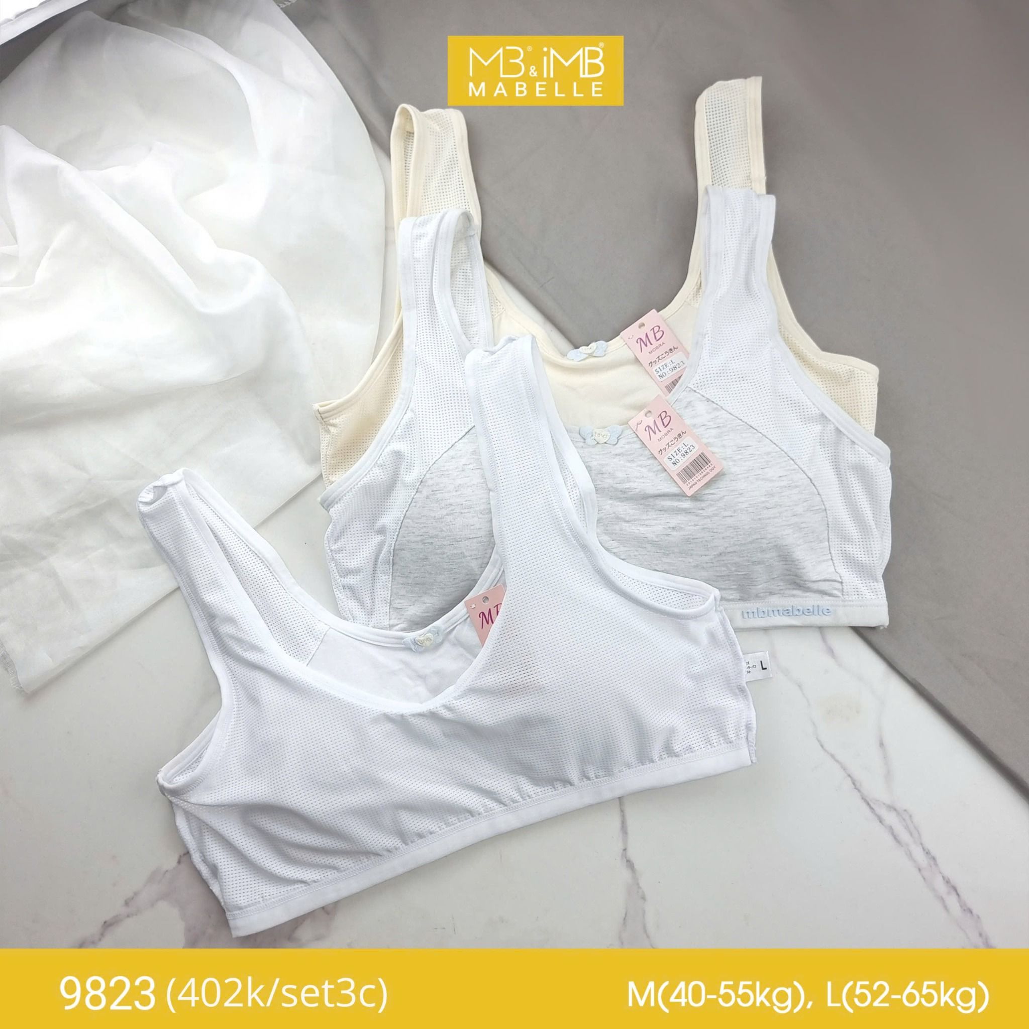 Áo lá học sinh MB 9823 lưng lưới, có mút liền mỏng