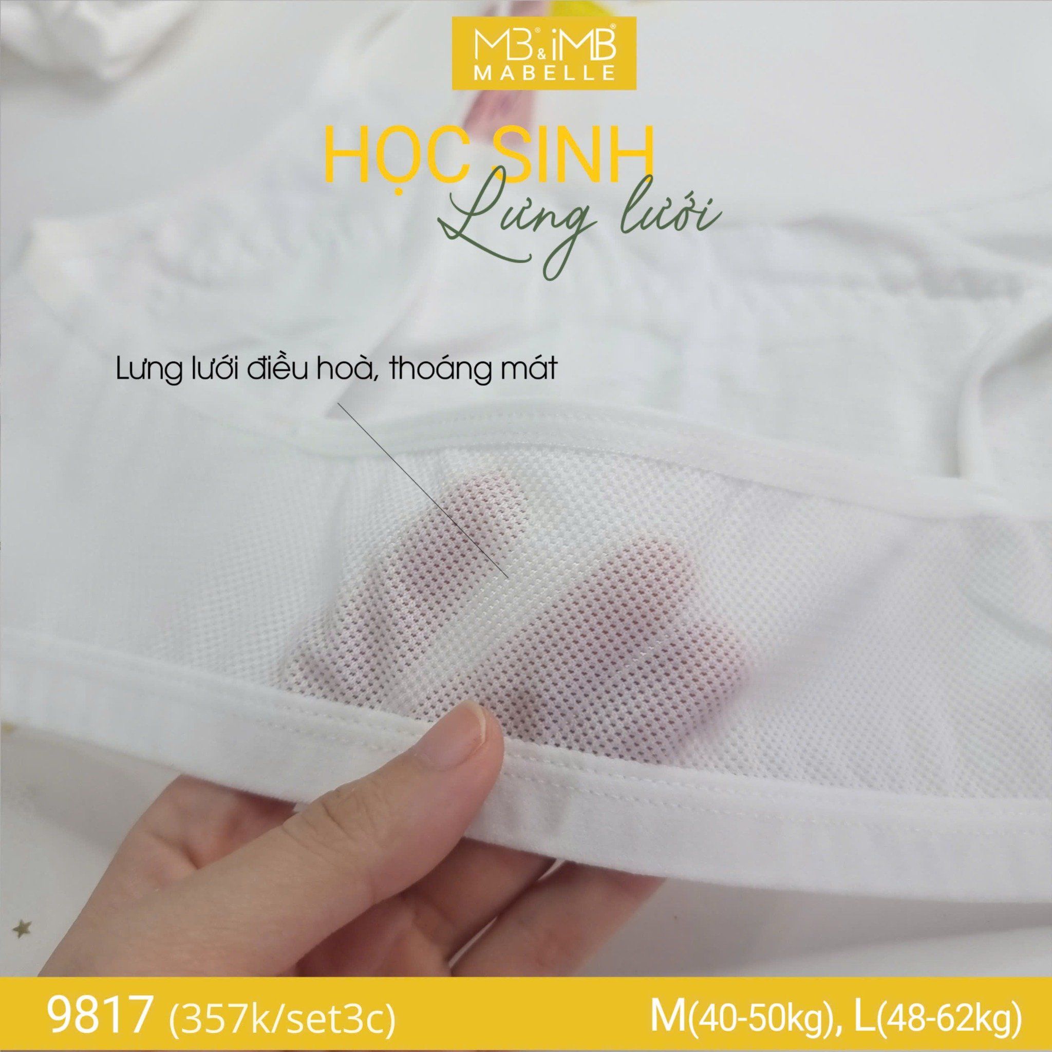 Áo lá học sinh lưng lưới 9817