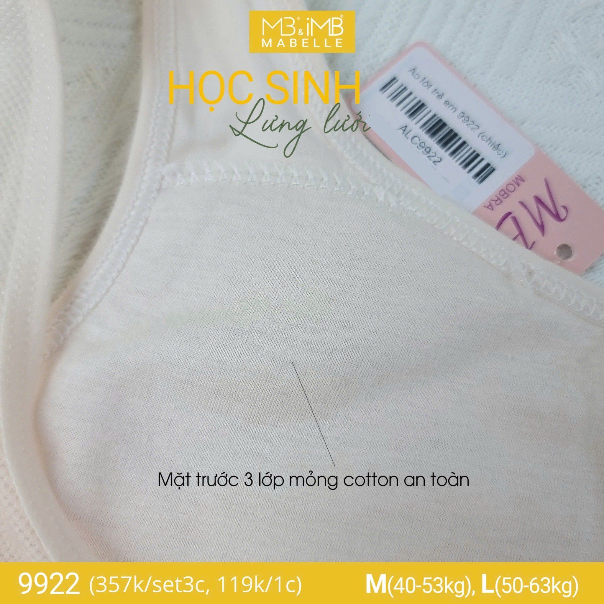 Áo lá học sinh MB 9922 mặt trước 3 lớp, lưng lưới