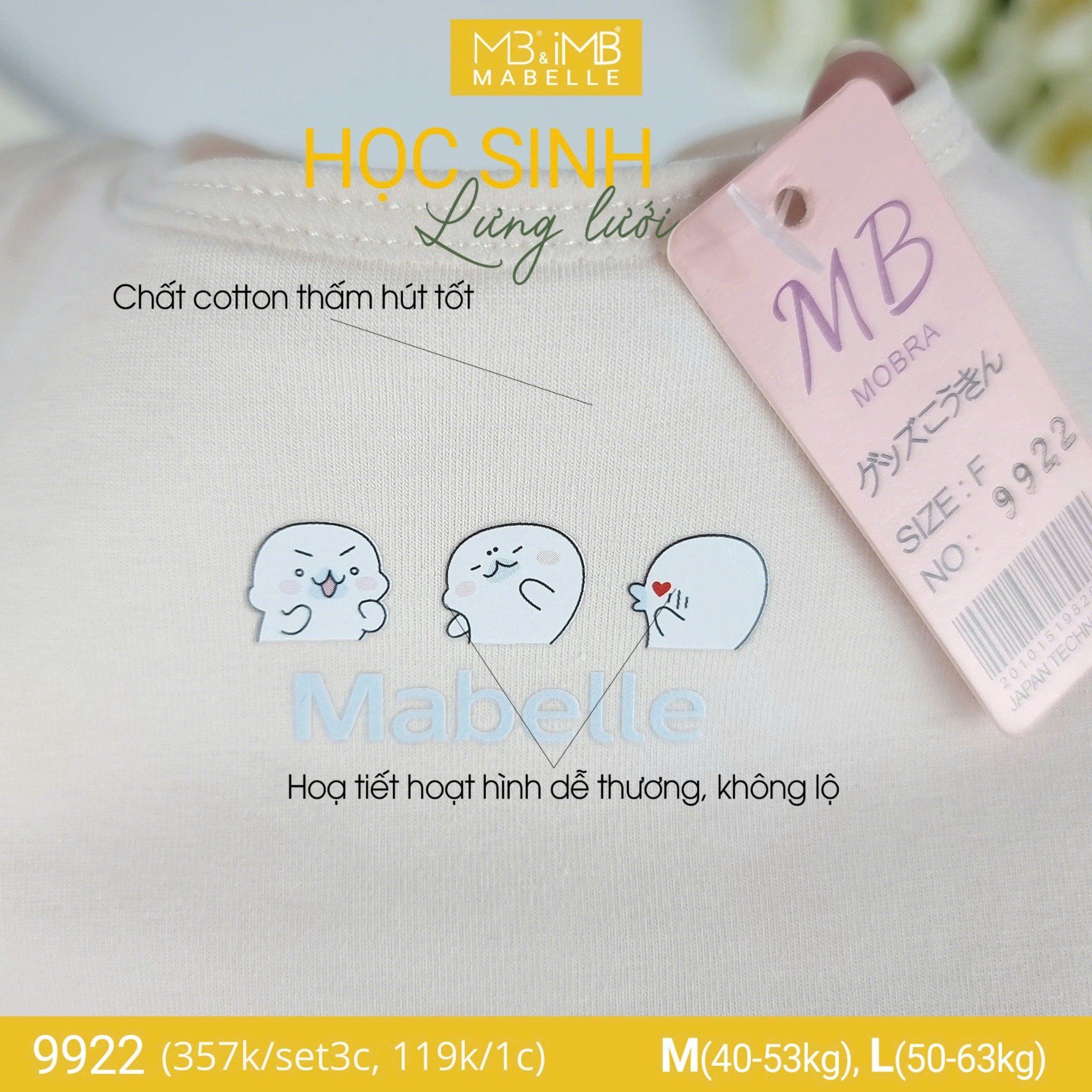 Áo lá học sinh MB 9922 mặt trước 3 lớp, lưng lưới