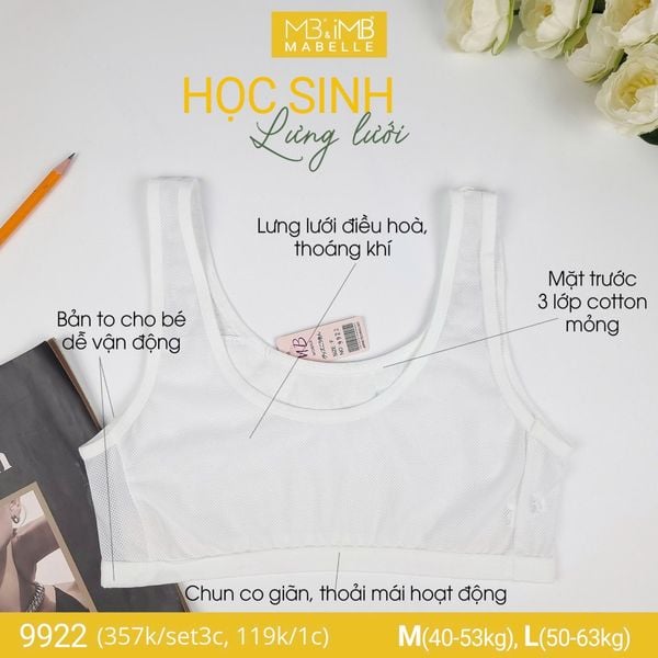 Áo lá học sinh MB 9922 mặt trước 3 lớp, lưng lưới
