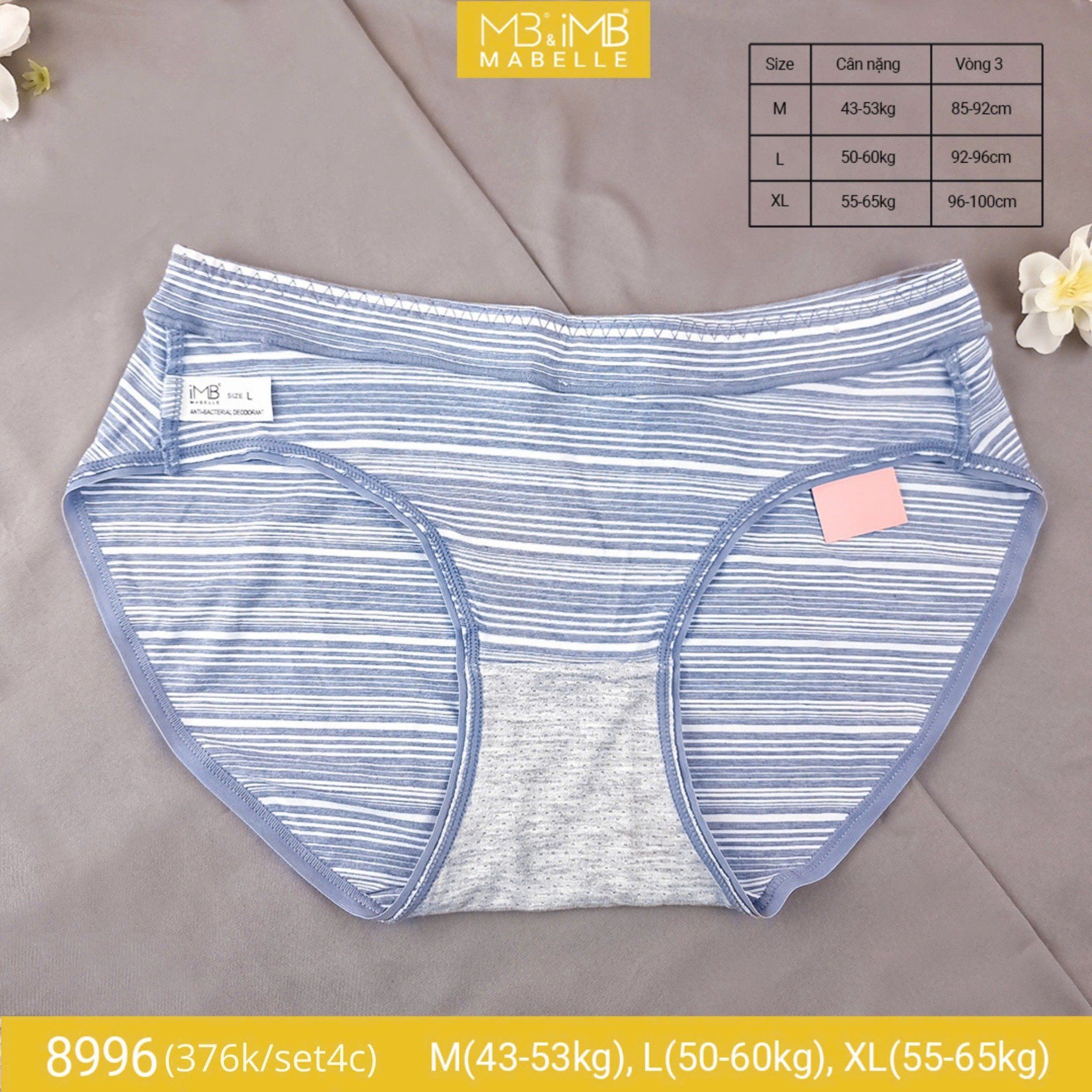 Quần lót cotton kháng khuẩn tàng hình MB 8996 cạp vừa