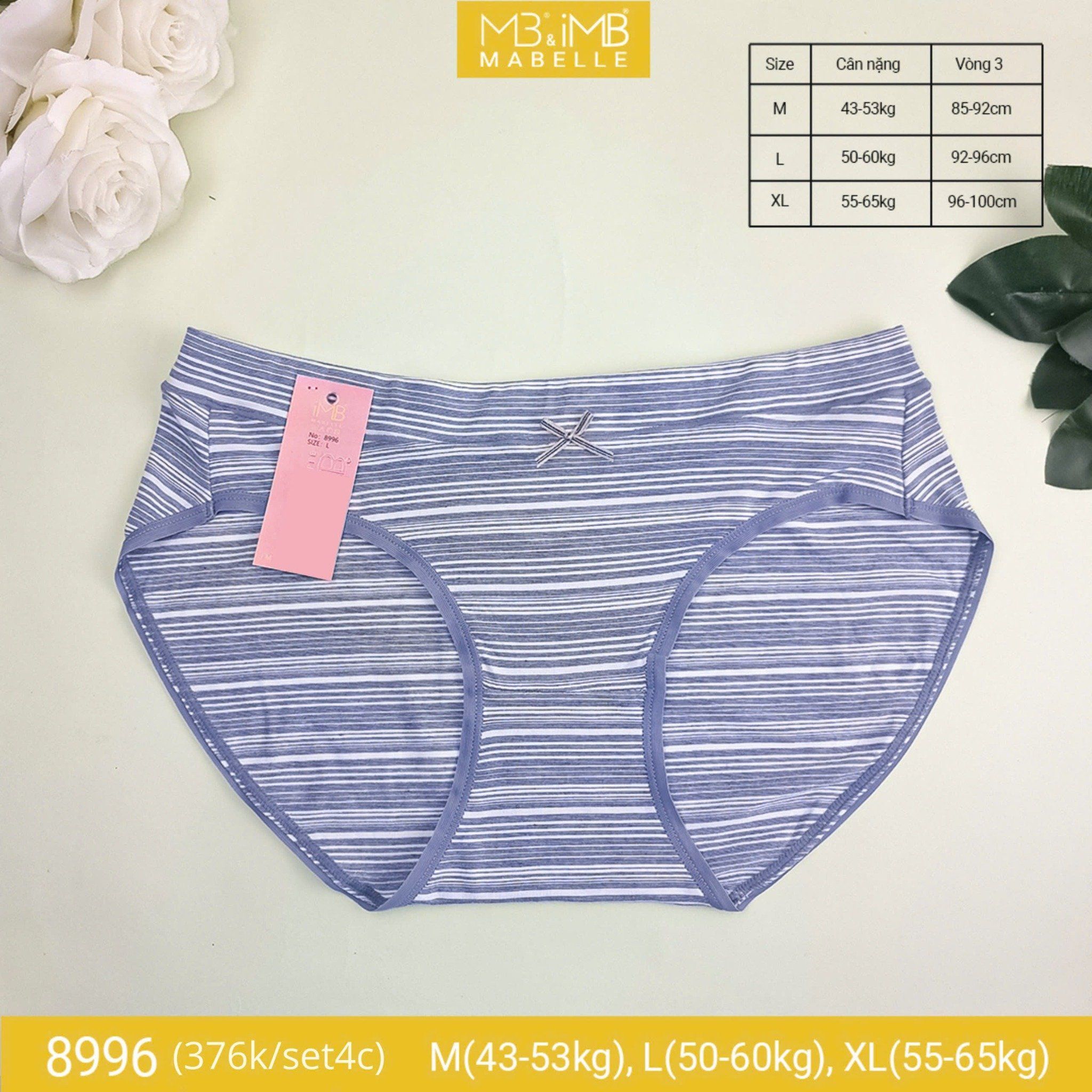 Quần lót cotton kháng khuẩn tàng hình MB 8996 cạp vừa
