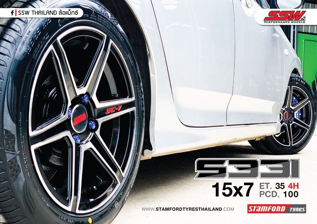 Mâm xe SSW S331 15 inch 4x100 dành cho các dòng xe Toyota, Mazda, Honda, Hyundai, Kia