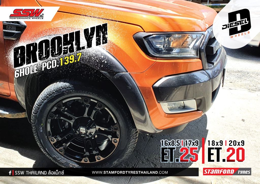 Mâm xe SSW Diesel Brooklyn 18 inch 6x139.7 dành cho các dòng xe Bán tải Ford, Toyota, Mitsubishi, Nissan