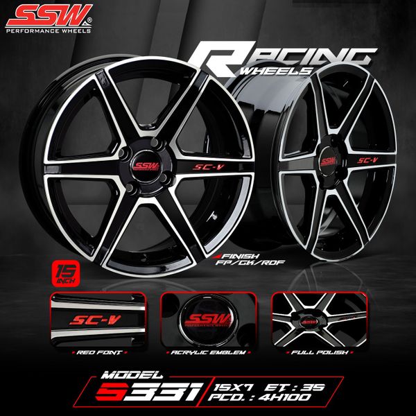 Mâm xe SSW S331 15 inch 4x100 dành cho các dòng xe Toyota, Mazda, Honda, Hyundai, Kia