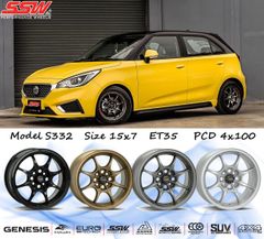 Mâm xe SSW S332 15 inch 4x100 dành cho các dòng xe Toyota, Mazda, Honda, Hyundai, Kia