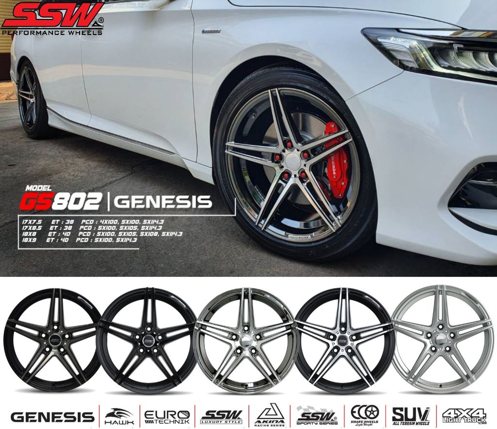 Mâm xe SSW GS802 18 inch 5x114.3 dành cho các dòng xe Toyota, Mazda, Honda, Hyundai, Kia
