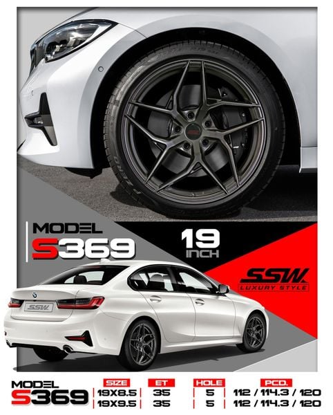 Mâm xe SSW S369 19 inch 5x114.3 dành cho các dòng xe Kia, Hyundai, Toyota, Mazda
