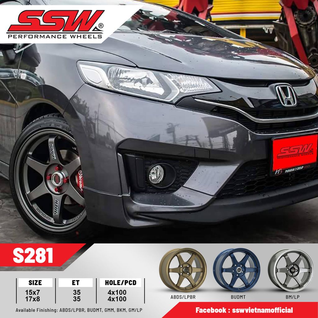 Mâm xe SSW S281 16 inch 4x100 dành cho các dòng xe Toyota, Mazda, Honda, Hyundai, Kia