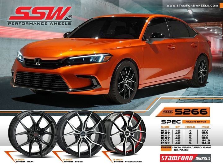 Mâm xe SSW S266 16 inch 5x114.3 dành cho các dòng xe Kia, Hyundai, Toyota, Mazda