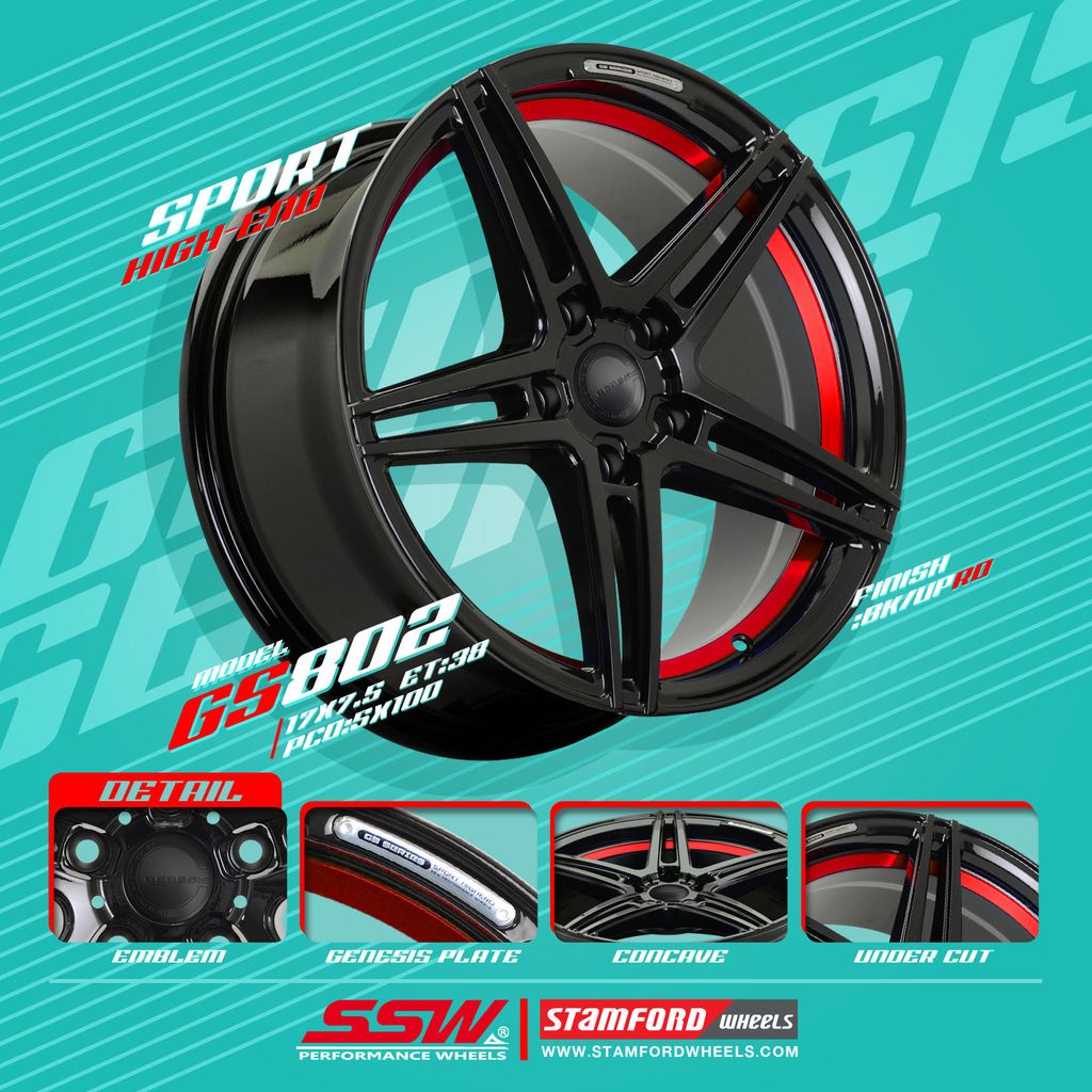 Mâm xe SSW GS802 18 inch 5x114.3 dành cho các dòng xe Toyota, Mazda, Honda, Hyundai, Kia