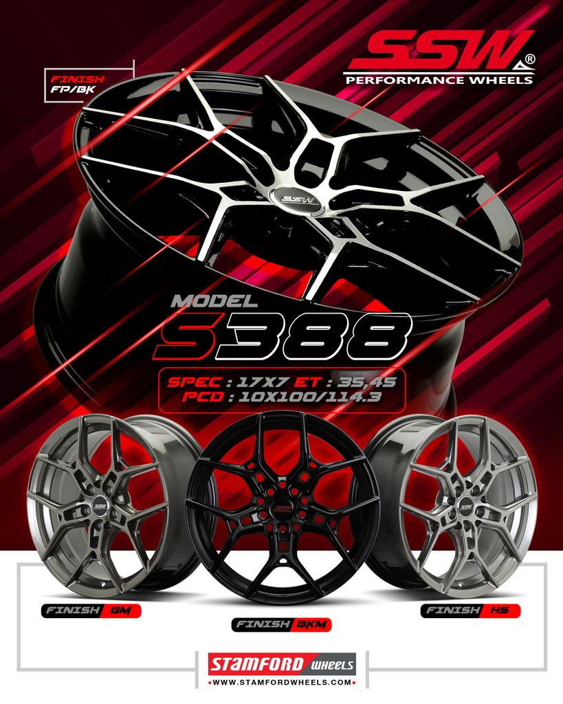 Mâm xe SSW S388 17 inch 5x114.3 dành cho các dòng xe Toyota, Mazda, Honda, Hyundai, Kia