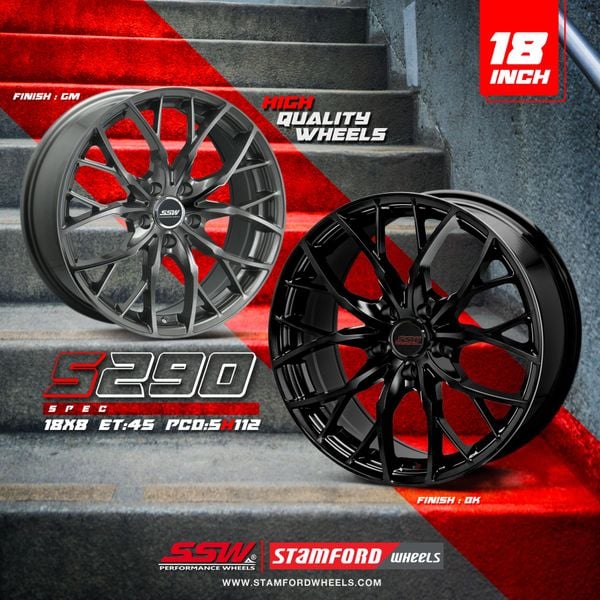 Mâm xe SSW S290 18 inch 5x114.3 dành cho các dòng xe Kia, Hyundai, Toyota, Mazda