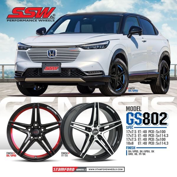 Mâm xe SSW GS802 18 inch 5x114.3 dành cho các dòng xe Toyota, Mazda, Honda, Hyundai, Kia