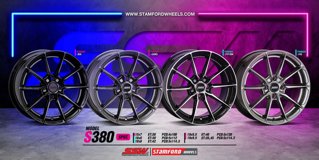 Mâm xe SSW S380 15 inch 4x100 dành cho các dòng xe Toyota, Mazda, Honda, Hyundai, Kia