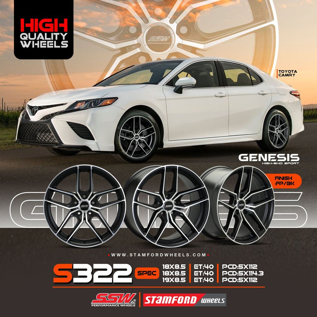 Mâm xe SSW SSW322 18 inch 5x114.3 dành cho các dòng xe Toyota, Mazda, Honda, Hyundai, Kia