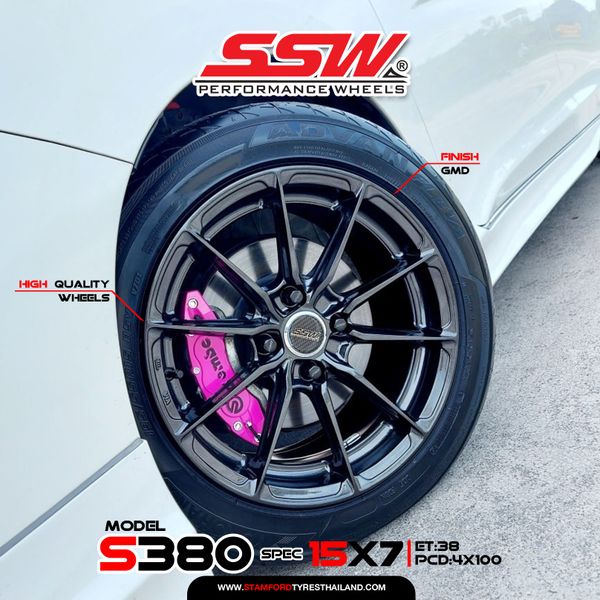 Mâm xe SSW S380 15 inch 4x100 dành cho các dòng xe Toyota, Mazda, Honda, Hyundai, Kia